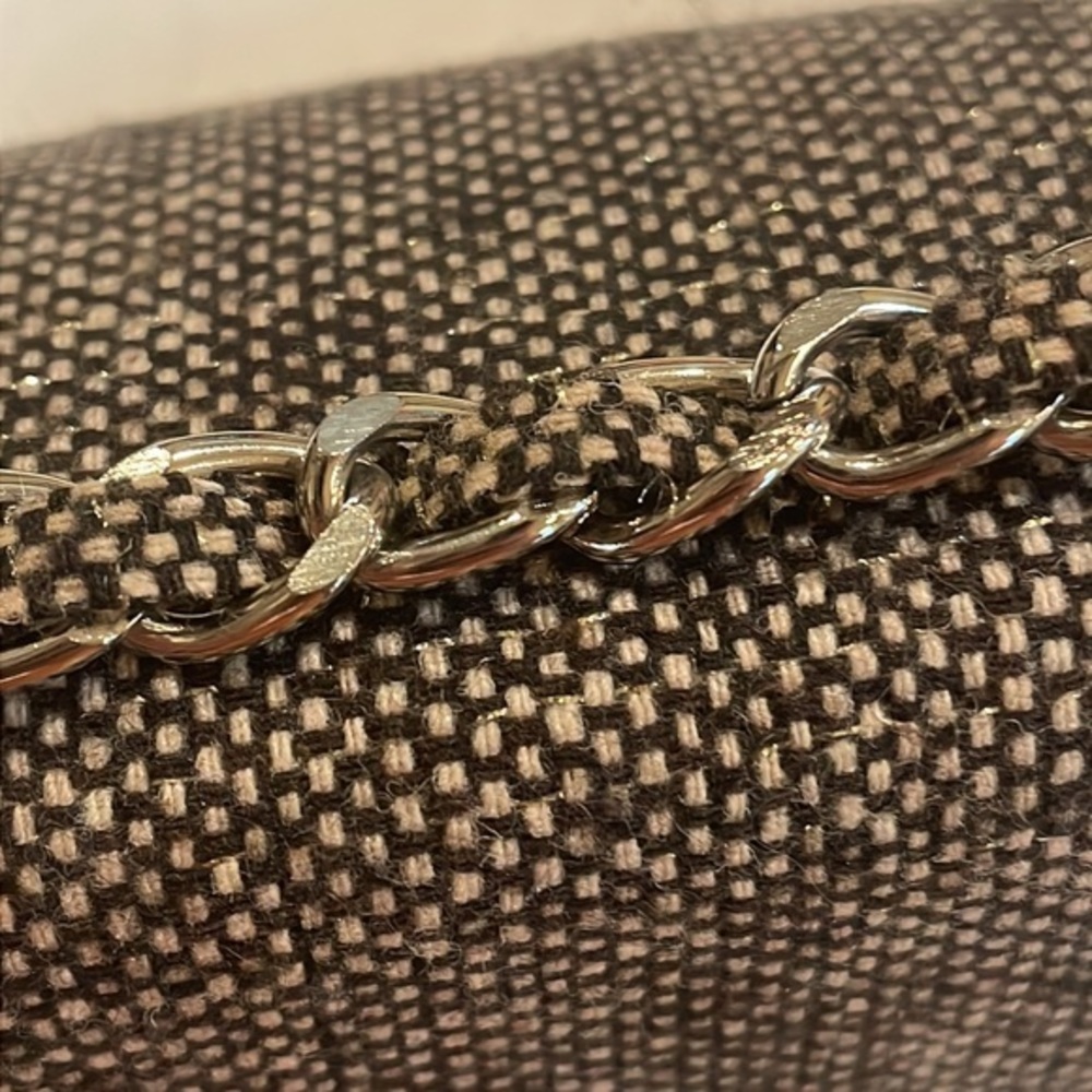 Brown Tweed Metallic Large Rhinestone Center  Purse Chain‎ Bag - Picture 9 of 9